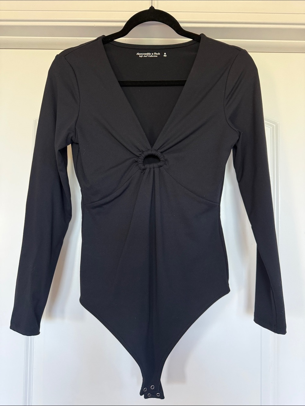 Abercrombie and Fitch Black Long-Sleeve Ring-Front Bodysuit